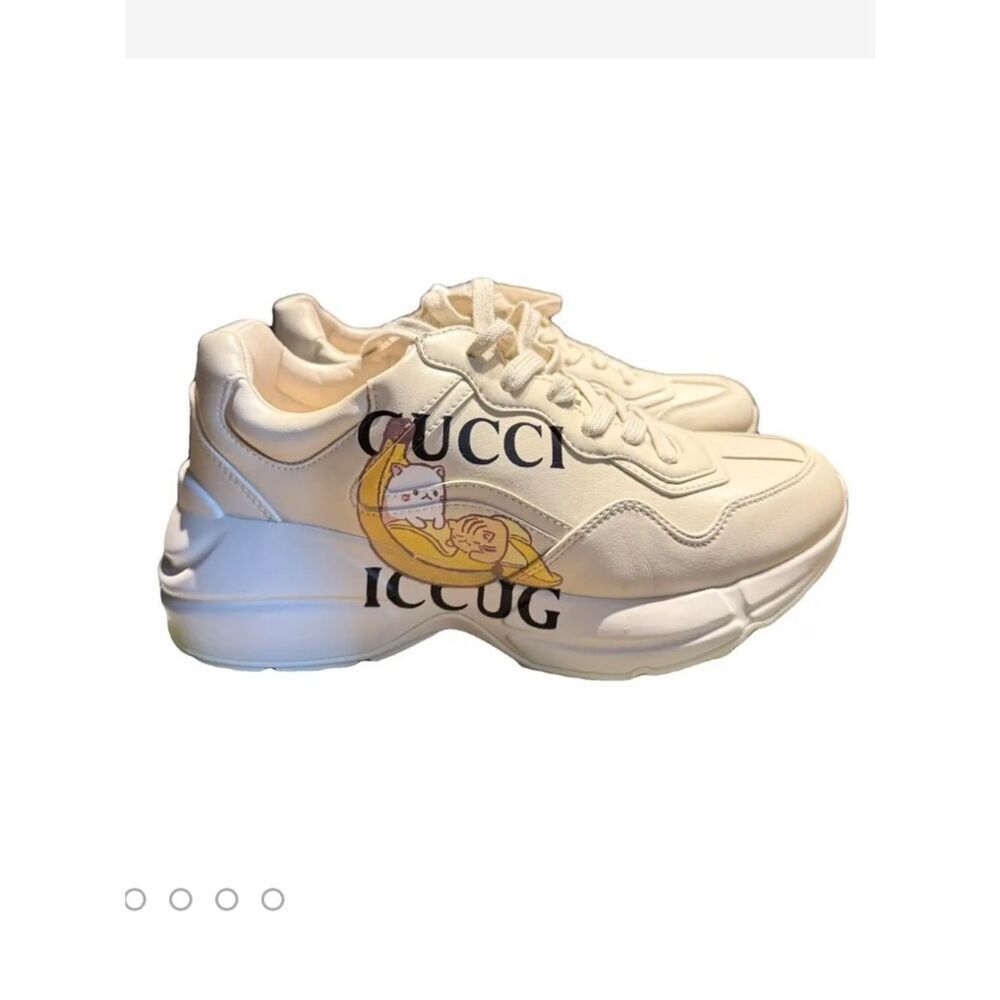 GUCCI Bananya X Rhyton White/Yellow Neutral Leather Trainers Size 39.5/ US 9.5